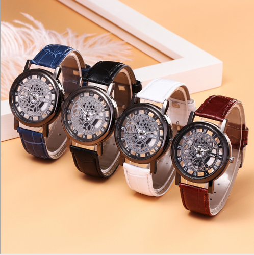 new fashion geneva women leather band stainless steel quartz analog wrist watch